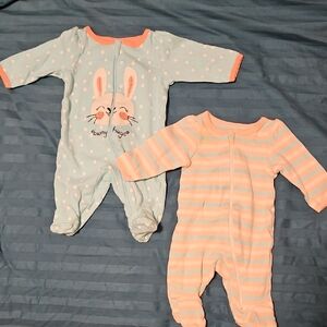 Cozy Bunny and Stripes Kids Footed PJs